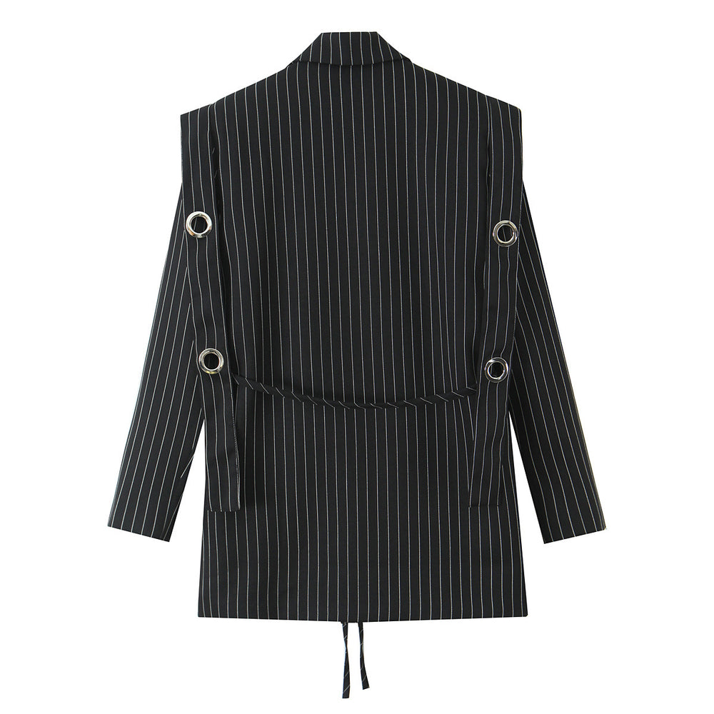 Damen Nadelstreifen-Blazer mit Zierösen und Tunnelzugtaillierung Shop Nory