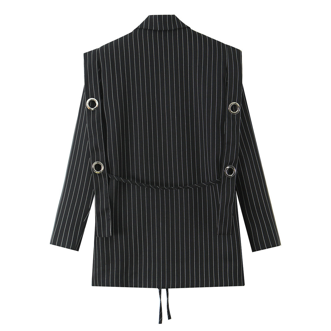 Damen Nadelstreifen-Blazer mit Zierösen und Tunnelzugtaillierung Shop Nory