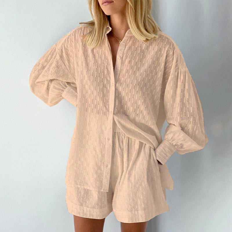 Damen modisches Kurzarm-Pyjama-Set mit strukturierter Oberflächenbeschaffenheit
