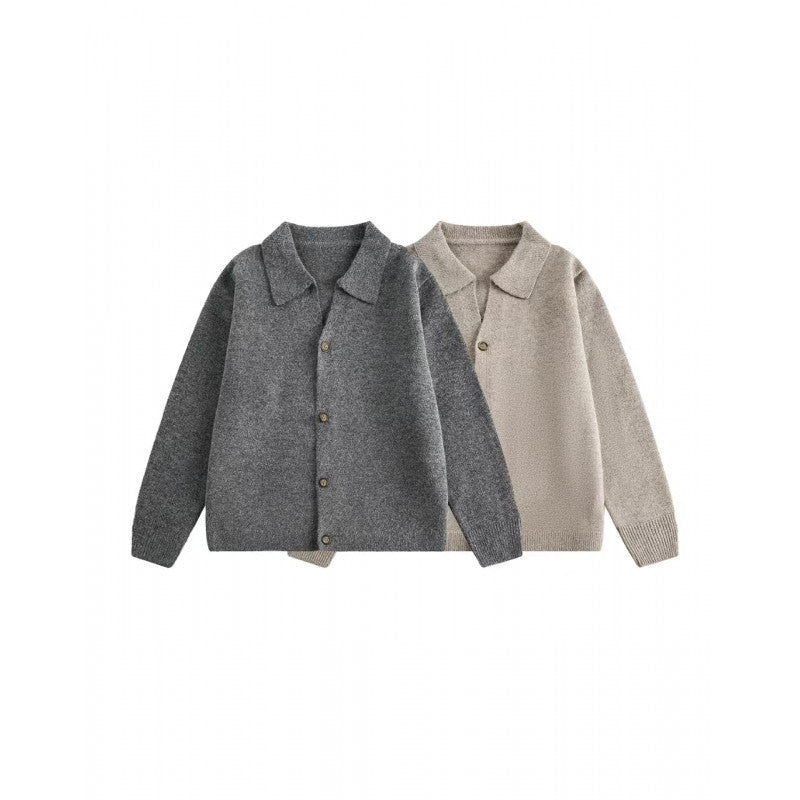 Unisex Boxy Strickcardigan mit Hemdkragen und durchgehender Knopfleiste Shop Nory
