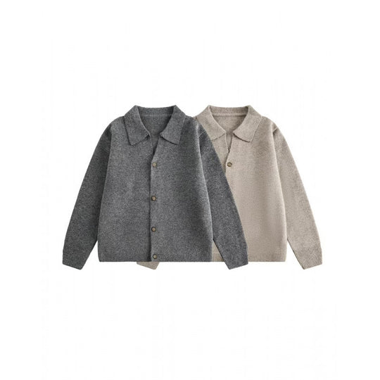 Unisex Boxy Strickcardigan mit Hemdkragen und durchgehender Knopfleiste Shop Nory