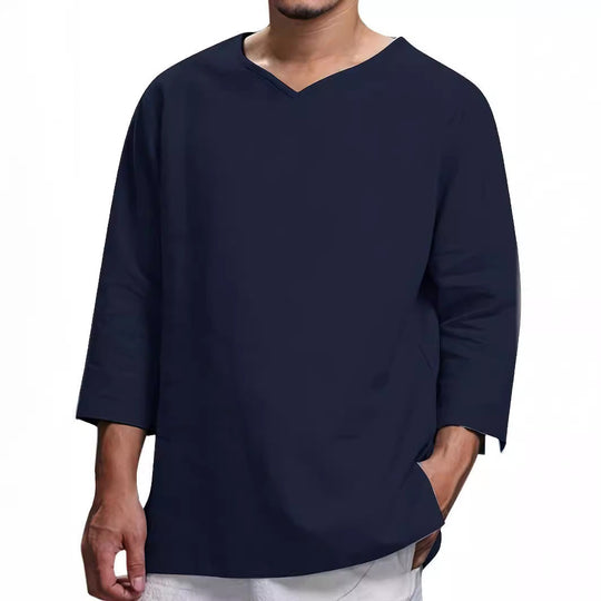 Herren Lässiges Langarmshirt mit V-Ausschnitt und praktischen Seitentaschen