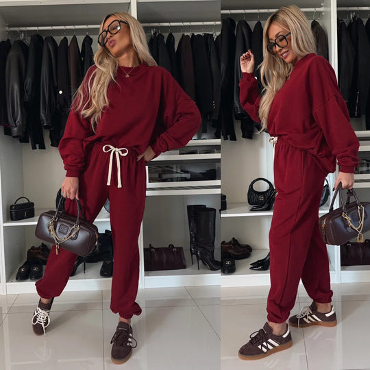 Damen weiches Lounge-Set aus Baumwollmix mit Tunnelzug und elastischen Bündchen Shop Nory