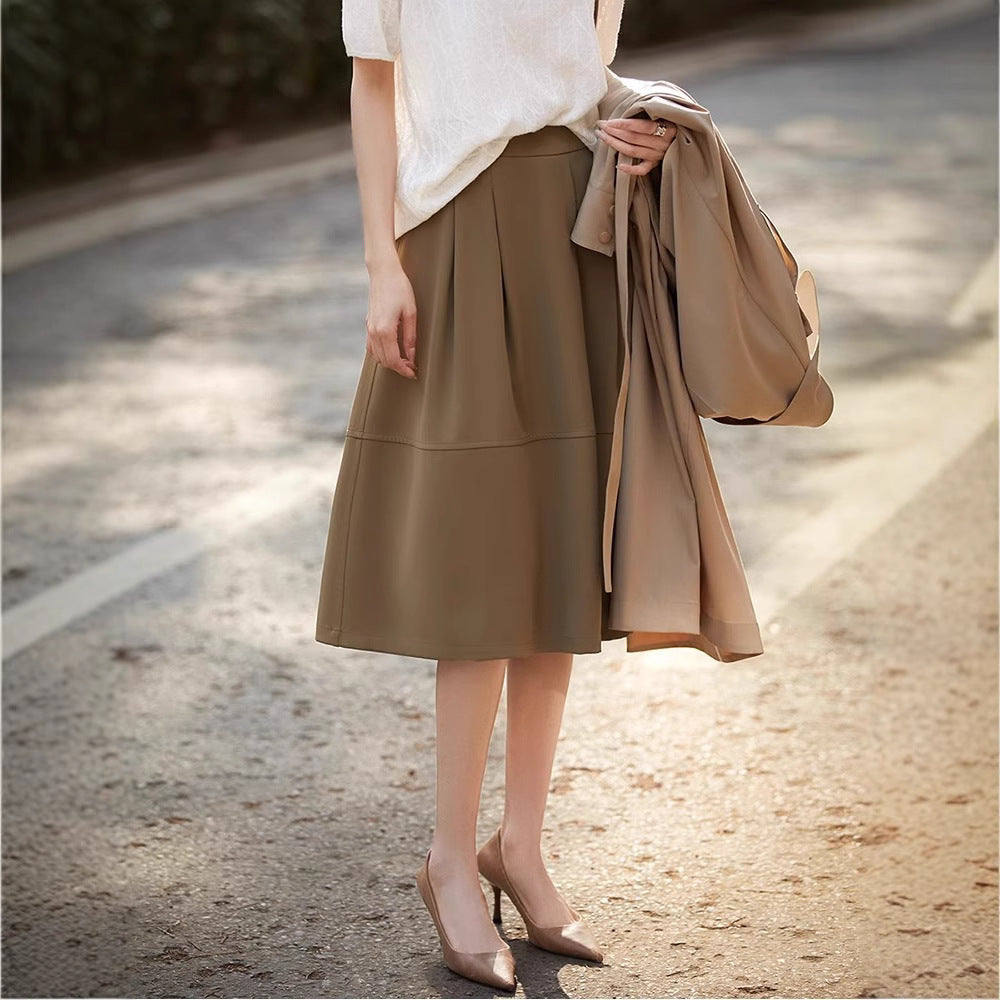 Damen Eleganter Midirock mit Falten und hohem Bund Shop Nory