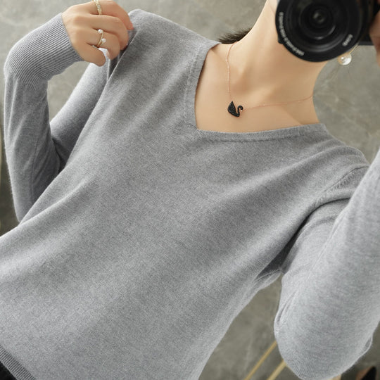 Damen leichter V-Ausschnitt Kaschmir-Look Feinstrickpullover Shop Nory