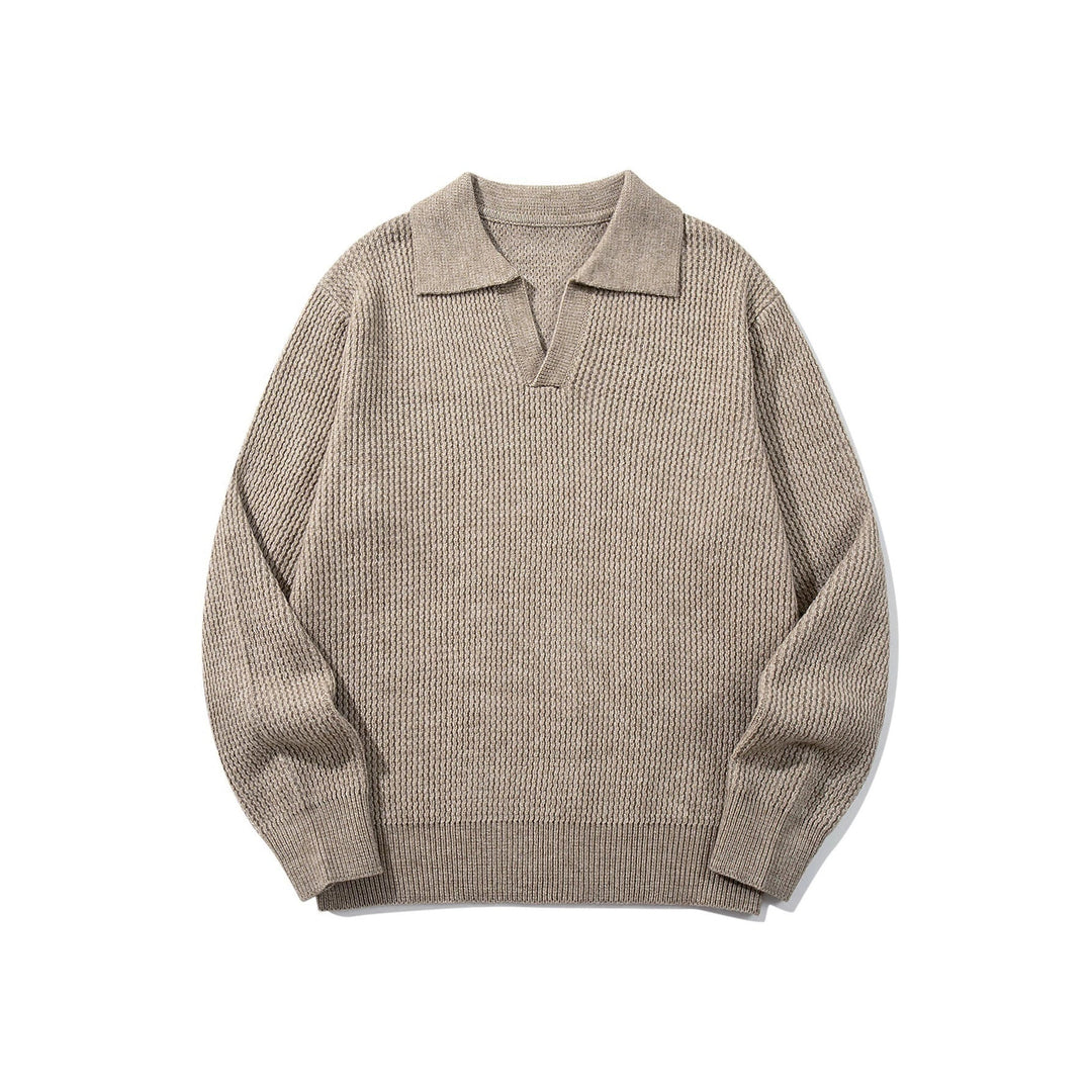 Herren Grobgestrickter Polokragen-Pullover mit V‑Ausschnitt und Rippenbündchen Shop Nory