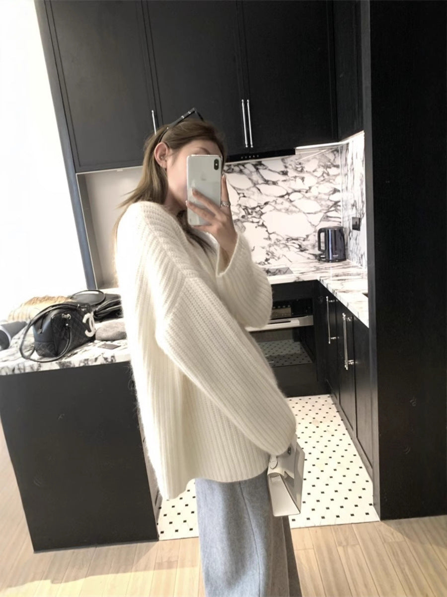 Damen Oversize Flauschpullover im Mohair‑Look mit strukturierter Rippenoptik Shop Nory
