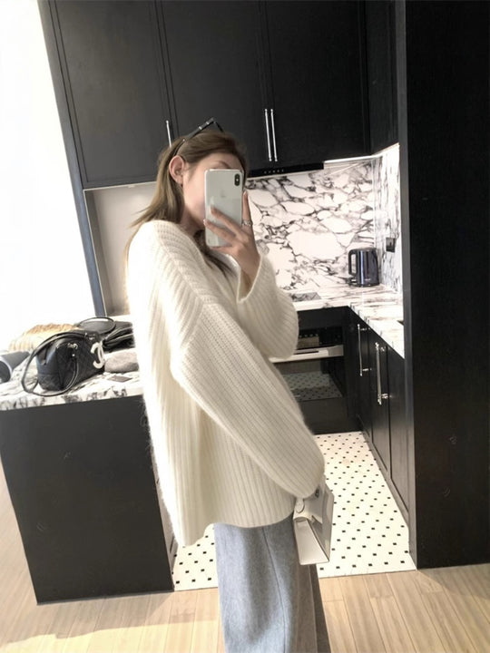 Damen Oversize Flauschpullover im Mohair‑Look mit strukturierter Rippenoptik Shop Nory