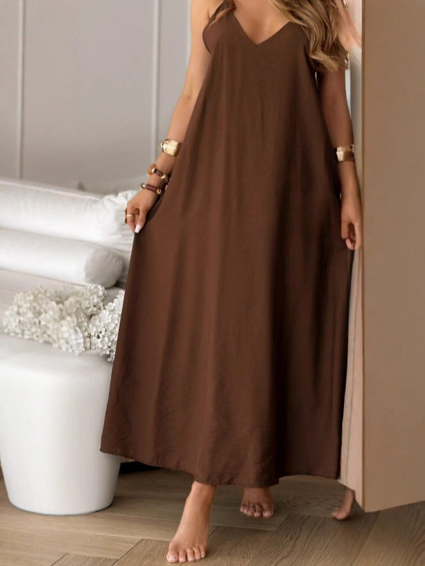 Damen lässiges Maxikleid mit tiefem V-Ausschnitt und weichem Material