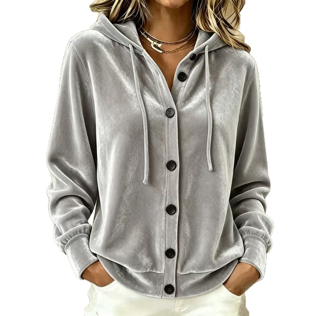 Damen Oversize Samt-Kapuzenjacke mit elastischem Saum und weiten Ärmeln Shop Nory