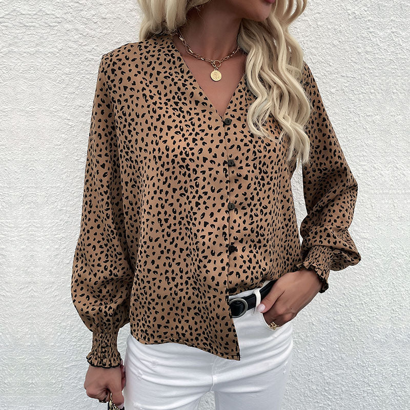 Damen Bluse mit modernem Punktedesign und elastischen Ärmeln