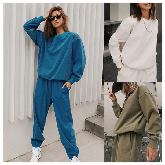 Damen Oversize-Lounge-Set aus strukturierter Jersey-Qualität mit Rundhalsausschnitt und elastischer Bundhose Shop Nory