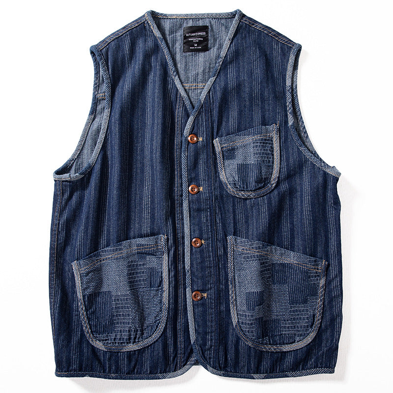 Herren Ärmellose Denim‑Weste im Workwear‑Look mit großformatigen aufgesetzten Taschen Shop Nory