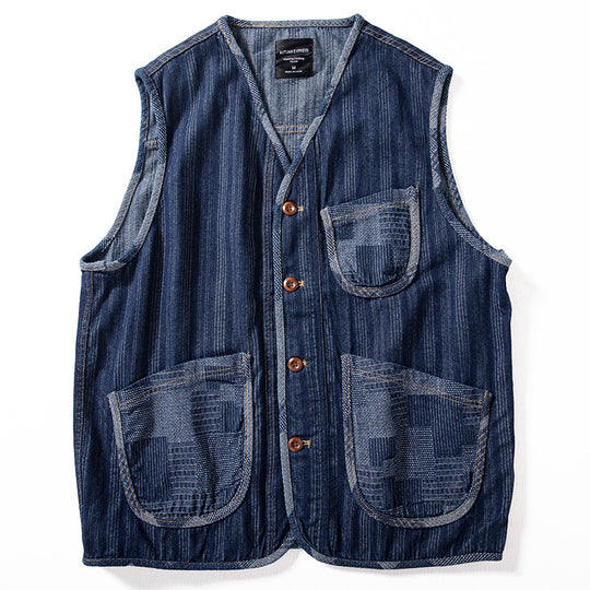 Herren Ärmellose Denim‑Weste im Workwear‑Look mit großformatigen aufgesetzten Taschen Shop Nory
