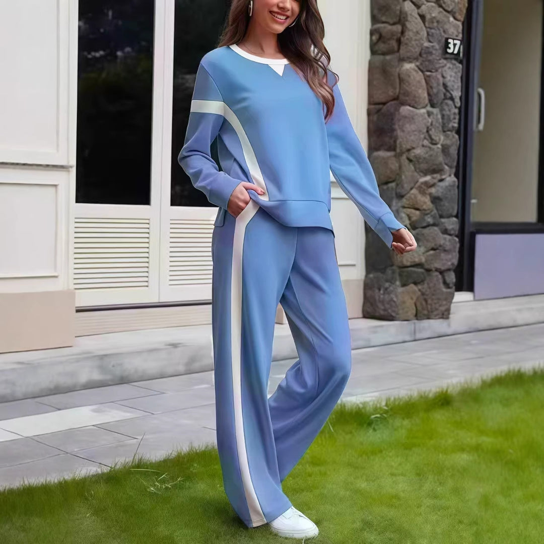 Damen Lounge-Set aus weichem Jersey mit weitem Bein und Kontraststreifen Shop Nory