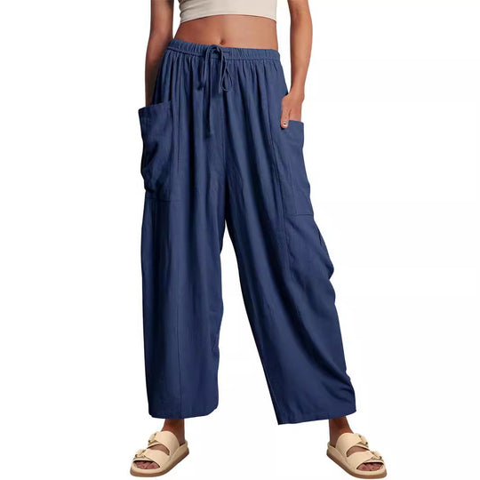 Damen Hochbundweite Weitbein Leinenmix Cargo Cropped Hose Shop Nory