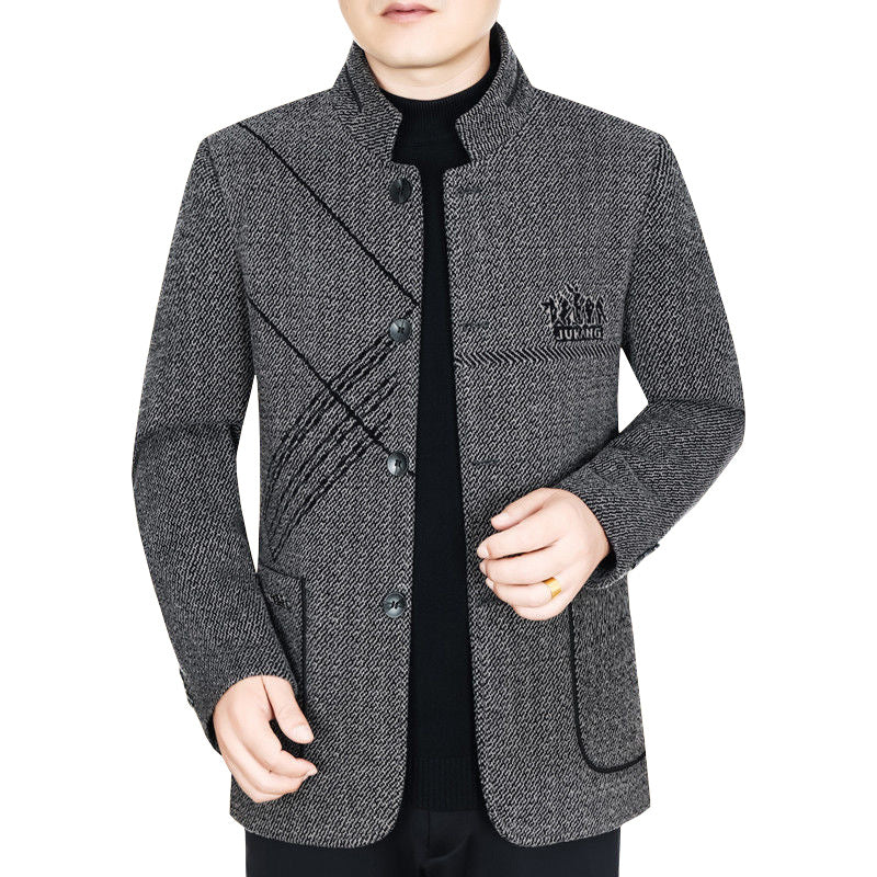 Herren Stehkragen-Mantel aus strukturierter Wollmischung mit schmaler Silhouette Shop Nory