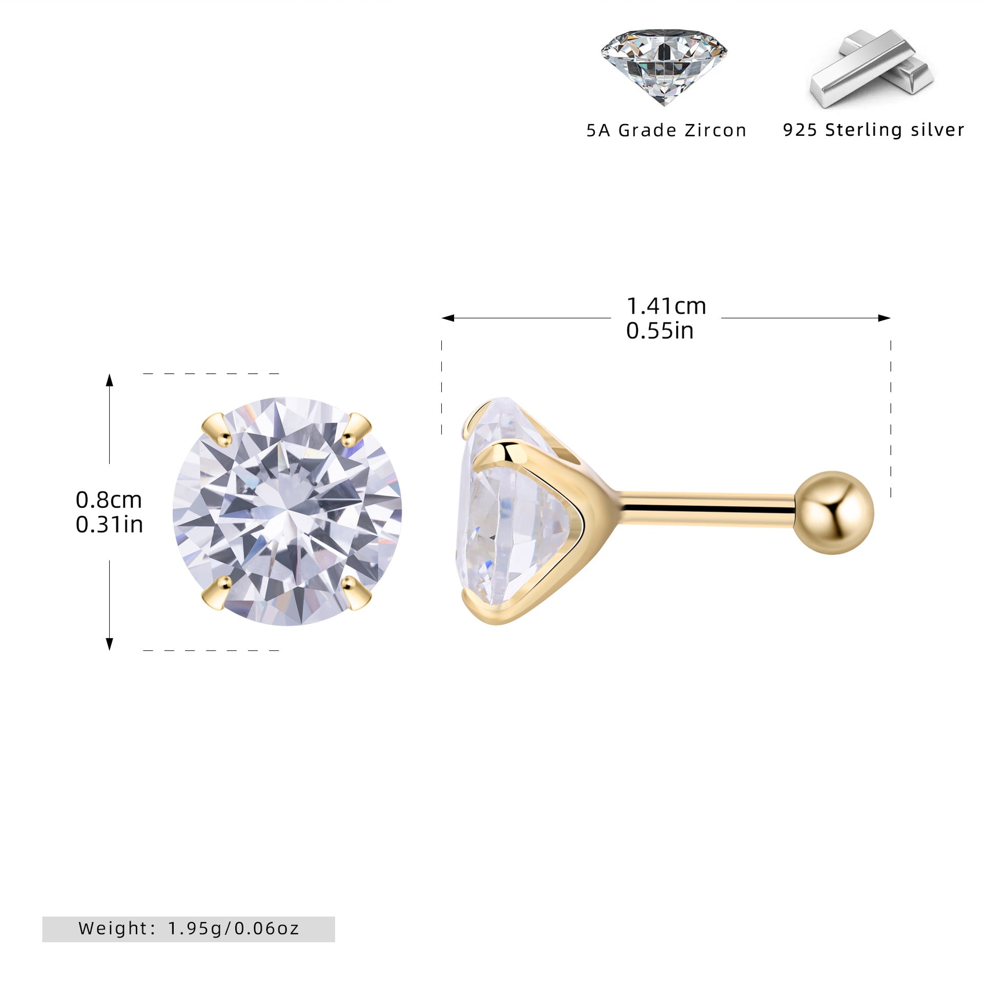 Damen Ohrstecker mit funkelndem Zirkon und hochwertigem 925 Sterling Silber Shop Nory