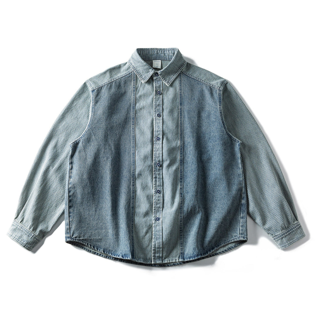 Herren Oversized Jeanshemd mit Kontrastpanels und Kentkragen Shop Nory