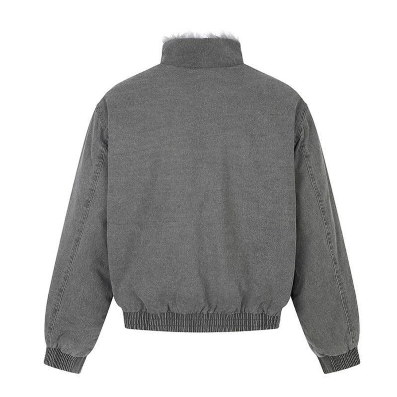 Damen gefütterte Denim-Bomberjacke mit Teddykragen und elastischem Saum Shop Nory