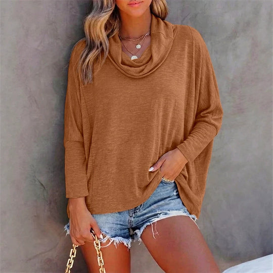 Damen Oversized Schalkragen-Longsleeve mit Fledermausärmeln Shop Nory