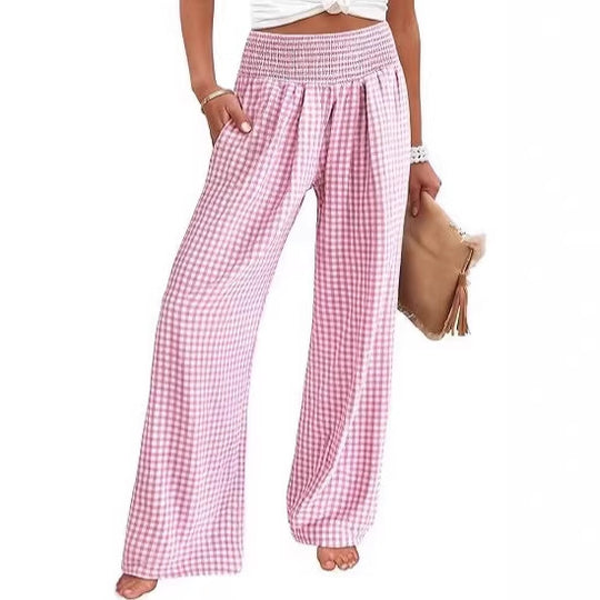 Damen Leichte Palazzo‑Hose mit Smokbund, weitem Bein und Karo‑Print Shop Nory