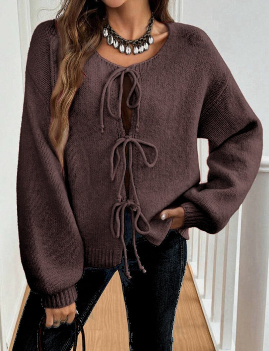 Damen Kurzcardigan mit Bindebändern, Oversize‑Silhouette und Ballonärmeln Shop Nory