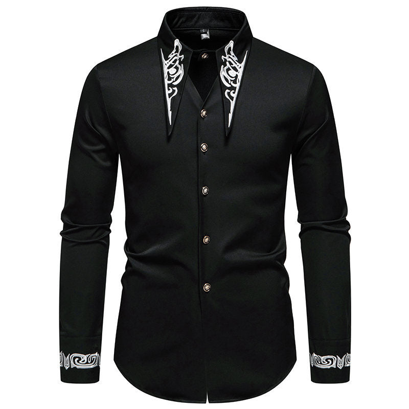 Herren Slim-Fit Business-Hemd mit Stickerei am Kragen und Manschetten Shop Nory