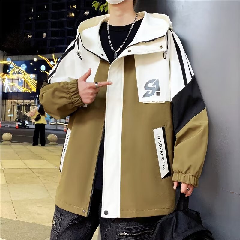 Herren Colourblock-Utility-Outdoorjacke mit Kapuze, Kontraststreifen und verdecktem Reißverschluss Shop Nory