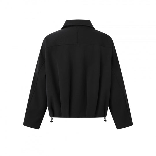 Unisex Kurz geschnittene kastige Zip‑Blousonjacke mit Hemdkragen, Kordelzugsaum und Druckknopf‑Taschen Shop Nory
