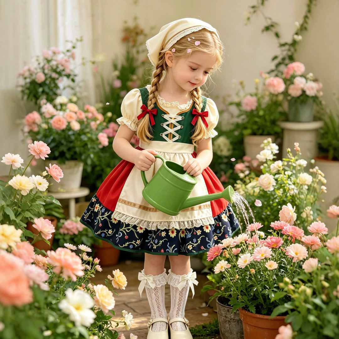 Damen nan traditionelles Kinderdirndl mit besticktem Rock und Spitzenschürze Shop Nory