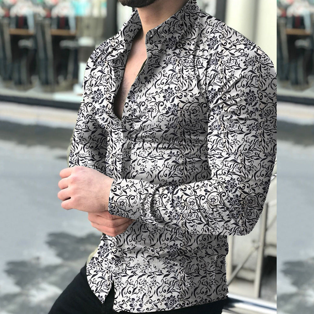 Herren figurbetontes Langarmhemd mit feinem Ornamentmuster und stretch Baumwollmischung Shop Nory