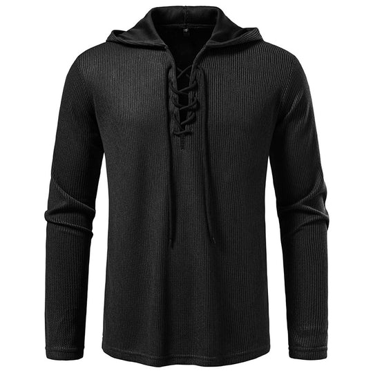 Herren Waffelstrick-Kapuzenpullover mit Schnürkragen und geradem Saum Shop Nory