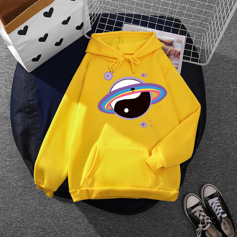Damen nan Oversized Kapuzenpullover aus Baumwollmischung mit Planeten-Yin‑Yang-Grafik und Kängurutasche Shop Nory