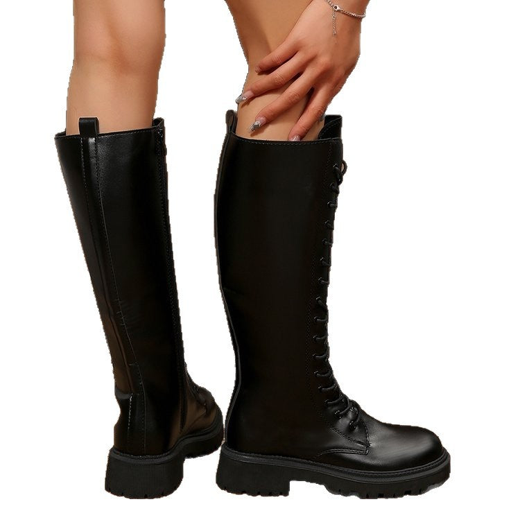 Damen knielange Schnür-Reitstiefel mit seitlichem Reißverschluss und profilierter Gummisohle Shop Nory