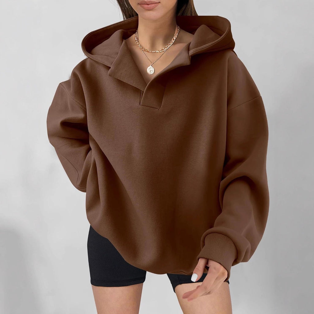 Damen Kapuzensweater mit übergroßem Schnitt und V-Ausschnitt