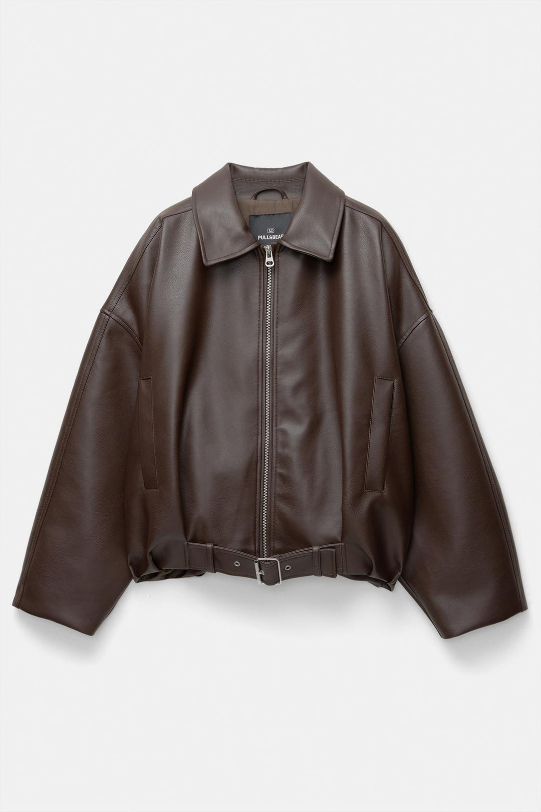 Damen nan kurz geschnittene Kunstlederjacke mit durchgehendem Reißverschluss und taillierendem Gürtel Shop Nory