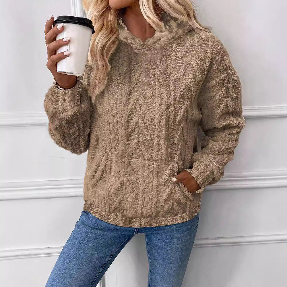 Damen nan kuscheliger Teddyfleece-Pullover mit Kängurutasche und leichtem Stehkragen Shop Nory