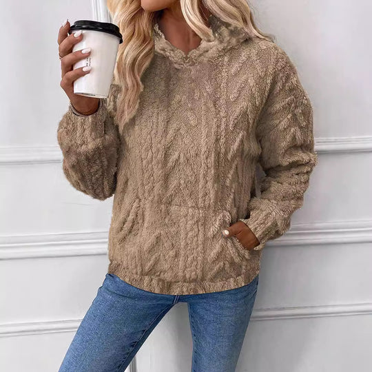 Damen nan kuscheliger Teddyfleece-Pullover mit Kängurutasche und leichtem Stehkragen Shop Nory