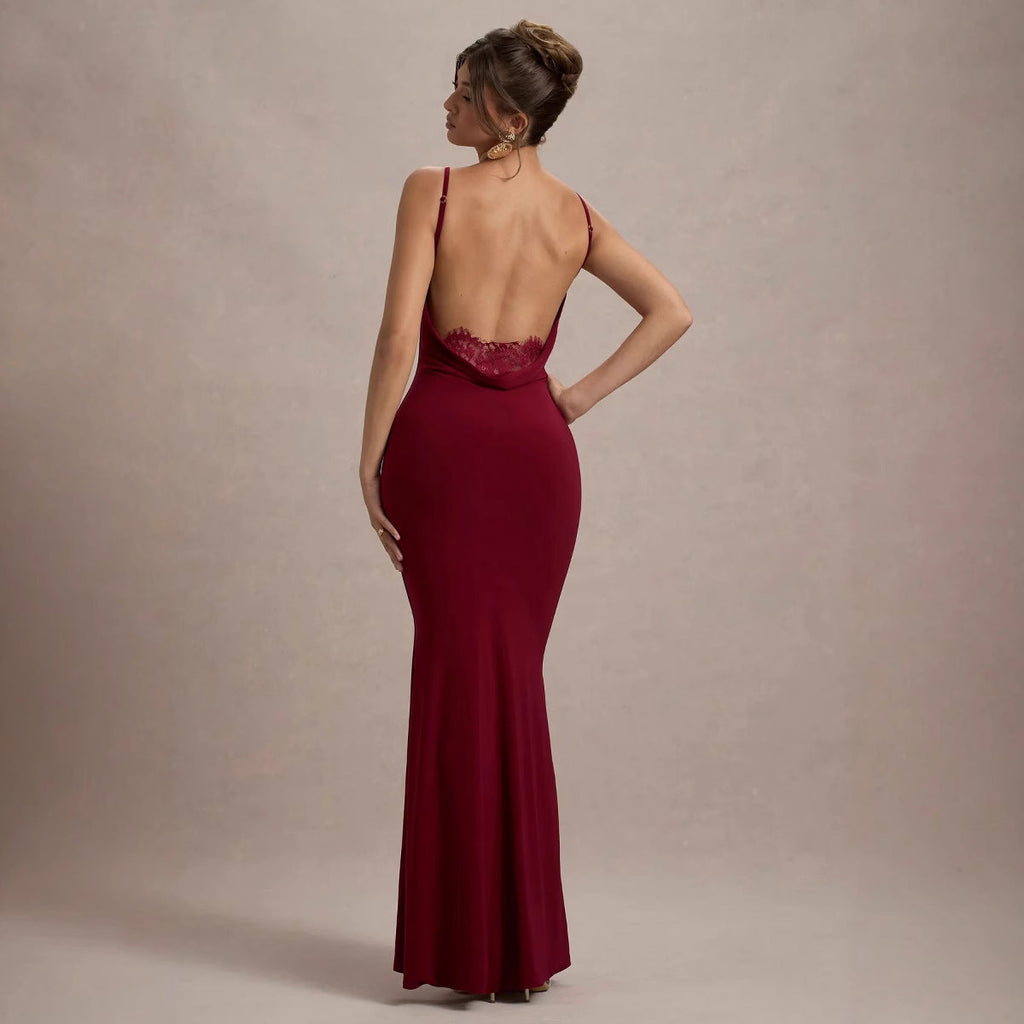 Damen Elegantes Maxikleid mit ansprechendem Spitzenrücken und taillierter Silhouette Shopnory