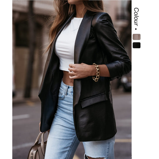 Damen Eleganter Lederblazer mit modernem Schnitt und funktionalem Design