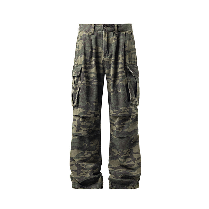 Herren Weite Camouflage-Cargohose mit tiefem Schritt, Multi‑Taschen und elastischem Bund Shop Nory