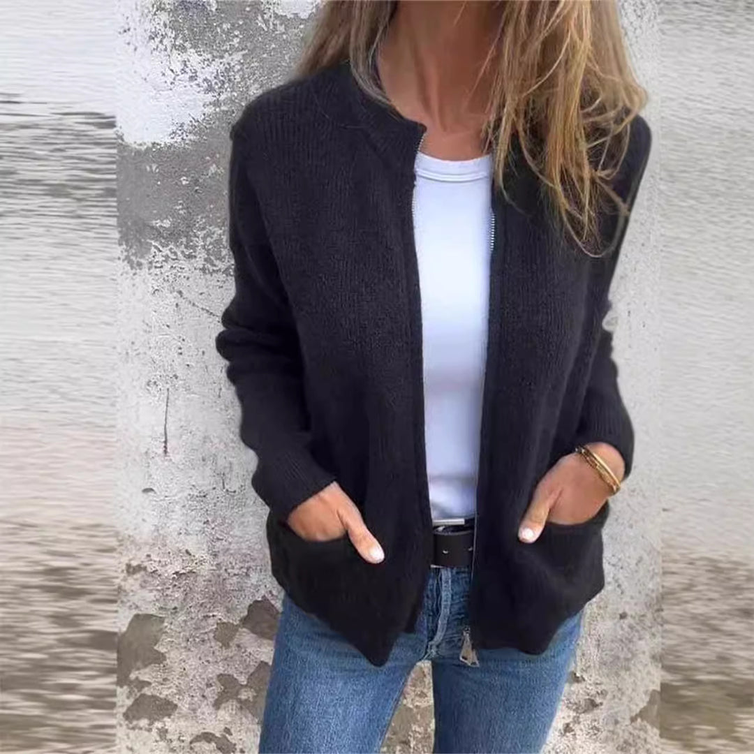 Damen Offene Strickjacke mit Rundhalsausschnitt, Eingrifftaschen und Relaxed-Fit Shop Nory