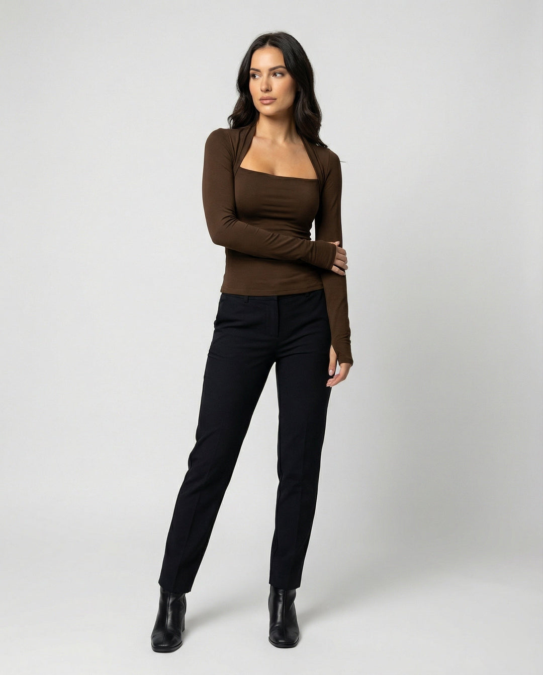Enganliegendes Damen Langarmshirt Schwarz Herbst Slim Fit T-Shirt Oberteil