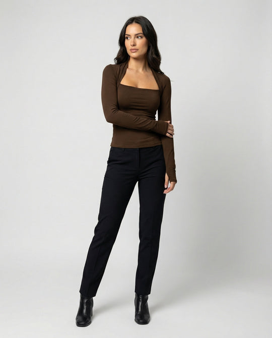 Enganliegendes Damen Langarmshirt Schwarz Herbst Slim Fit T-Shirt Oberteil