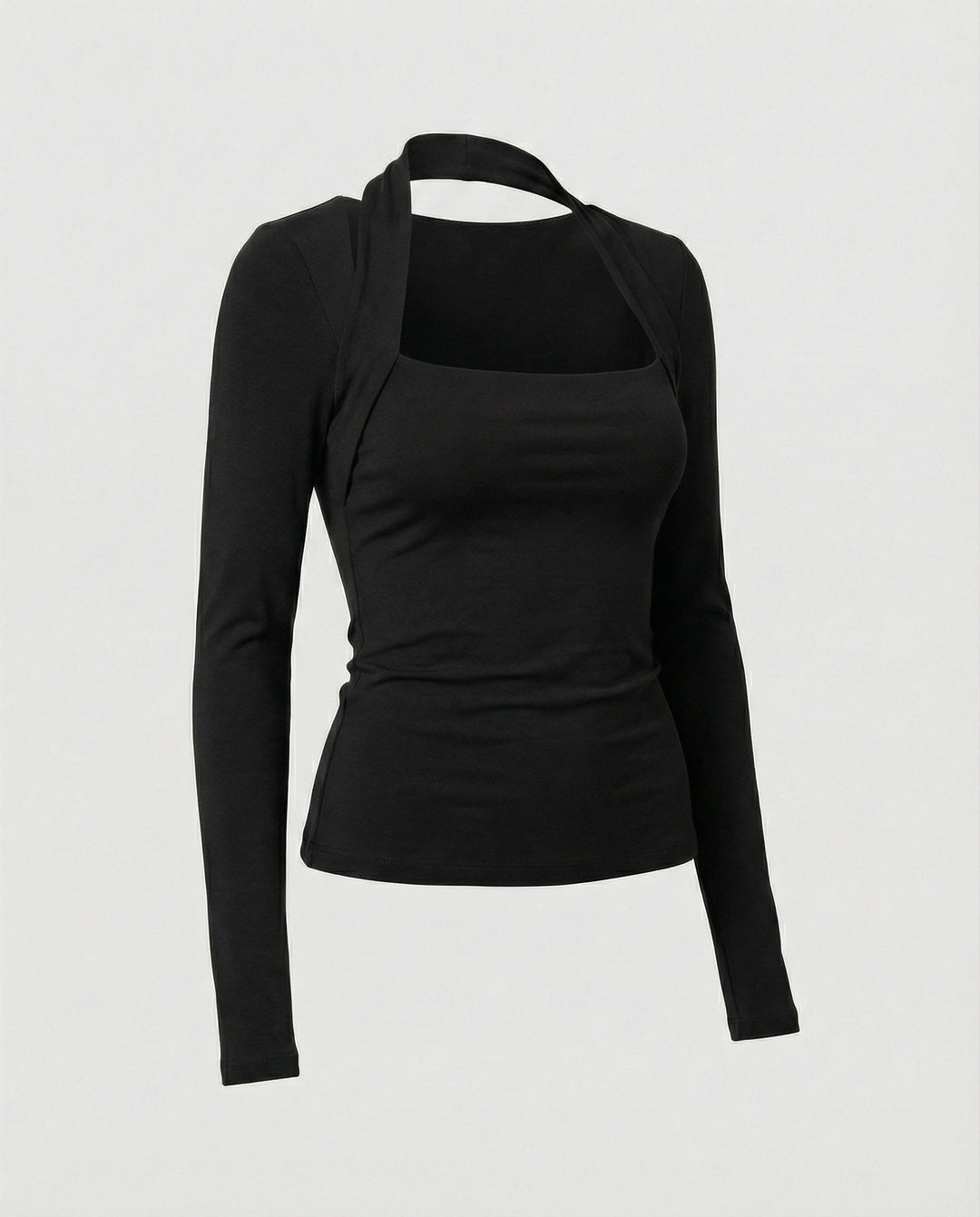 Enganliegendes Damen Langarmshirt Schwarz Herbst Slim Fit T-Shirt Oberteil