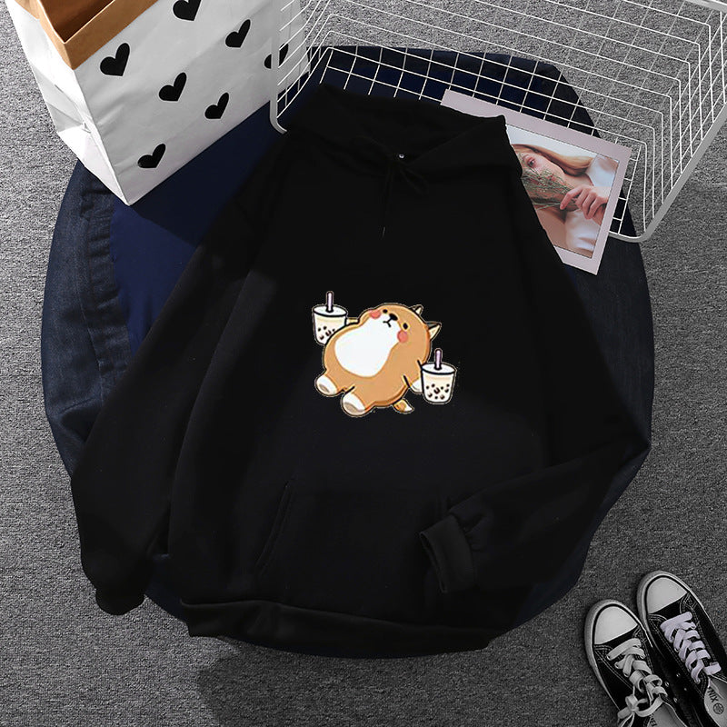 Damen nan niedlicher Kapuzenpullover mit Kängurutasche, oversized Schnitt und Bubble‑Tea Corgi-Print Shop Nory