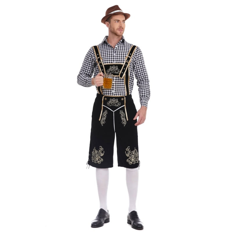 Herren nan Filzoptik-Lederhose knielang mit barocker Stickerei, verstellbaren Trägern und Dekornieten Shop Nory