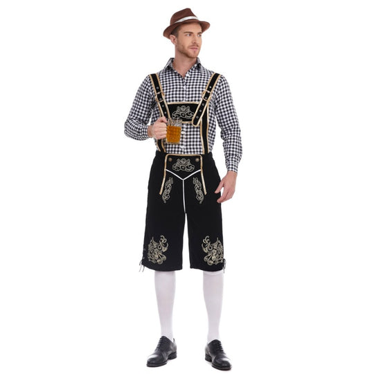 Herren nan Filzoptik-Lederhose knielang mit barocker Stickerei, verstellbaren Trägern und Dekornieten Shop Nory