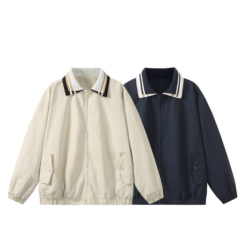 Herren Leichte Harrington‑Style Bomberjacke mit gestreiftem Rippkragen und Druckknopf‑Taschen Shop Nory